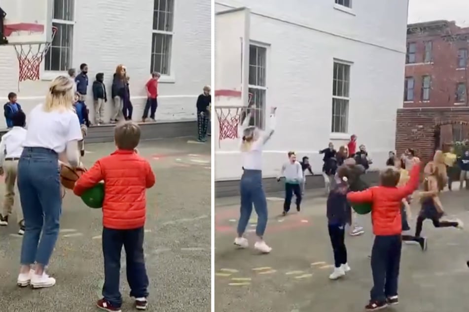 Slam dunk! A third grade teacher sinks a bucket and students lose their minds