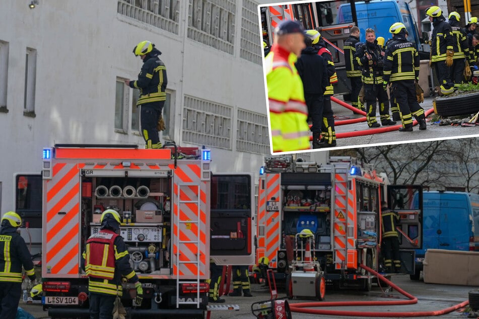 Leipzig: Feuerwehr rettet acht Personen und einen Hund bei Lagerhallen-Brand im Leipziger Westen