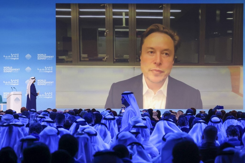 Elon Musk speaks at the World Government Summit in Dubai via remote video link on February 15, 2023.