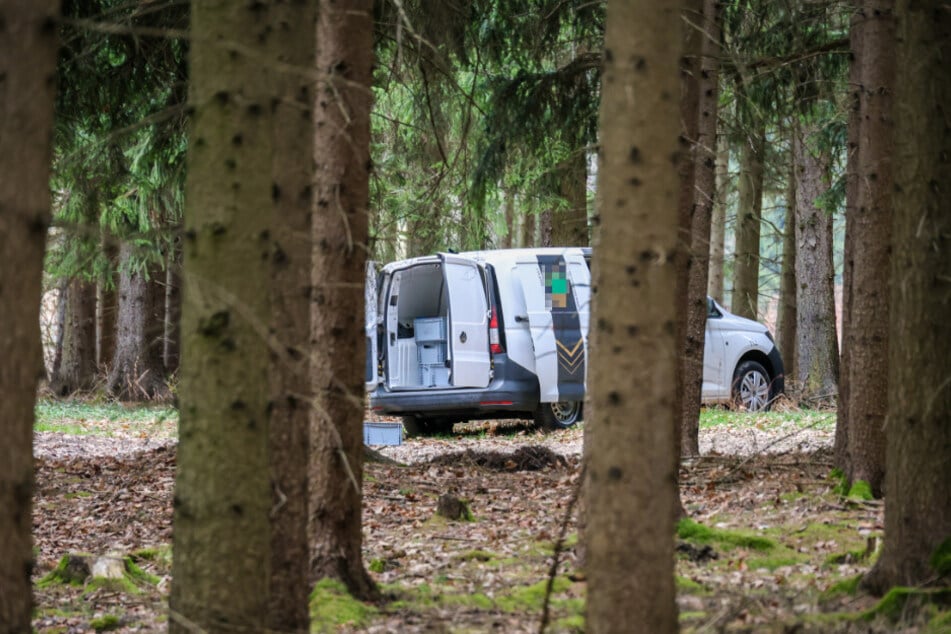 Die Polizisten fanden den geklauten Geldtransporter in einem Waldstück.