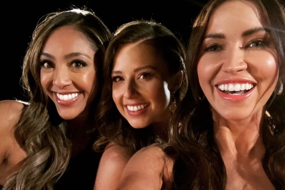 Katie Thurston (c.), will have the on-sight support of Tayshia Adams (l.), and Kaitlyn Bristowe (r.) throughout her journey as The Bachelorette,