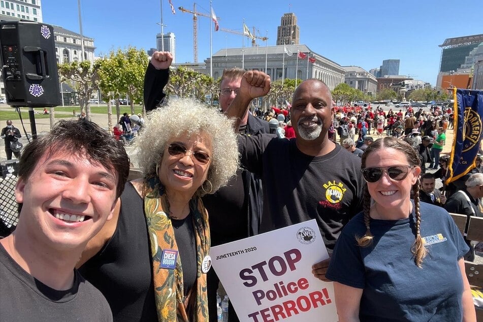 Joe Thompson spoke at a May Day rally in San Francisco along with iconic political activist Angela Davis and fellow union leaders.