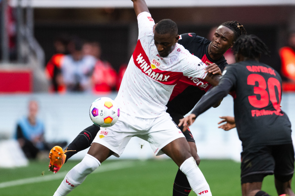 Kennen sich bestens aus der Vor-Saison: Stuttgarts Gaolgetter Serhou Guirassy (28) und Bayer-Innenverteidiger Odilon Kossounou (23).