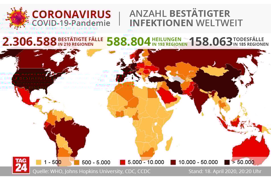 Anzahl bestätigter Infektionen weltweit.