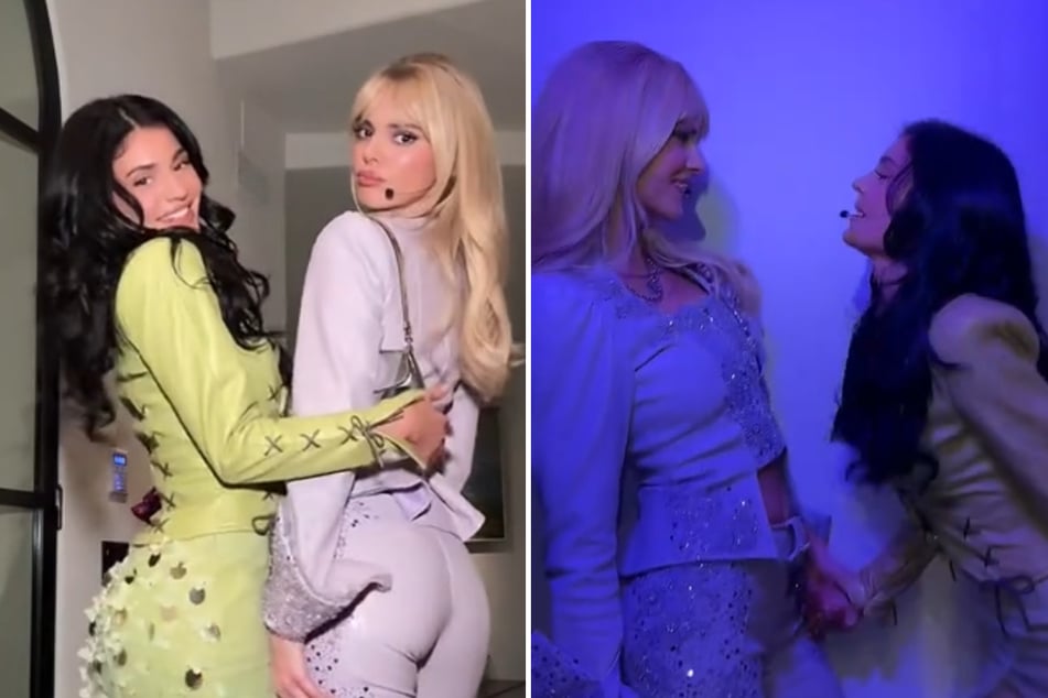 Kendall (c.) and Kylie Jenner tapped into some early-aughts nostalgia with their joint Halloween costumes inspired by The Lizzie McGuire Movie.