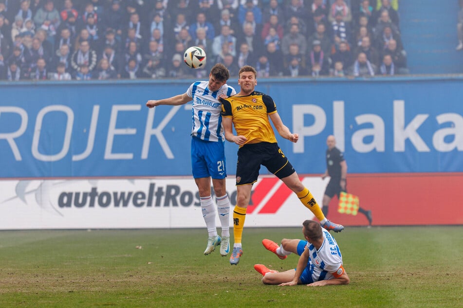 Im Februar noch gegeneinander, jetzt miteinander: Alexander Rossipal (29, l.) und Christoph Daferner (27). Den Rostocker Siegtreffer zum 1:0 bereitete Rossipal übrigens vor.