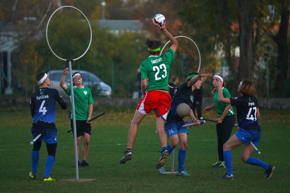 Players compete in real-life quidditch championships worldwide, based on the fictional game from the popular Harry Potter novels.