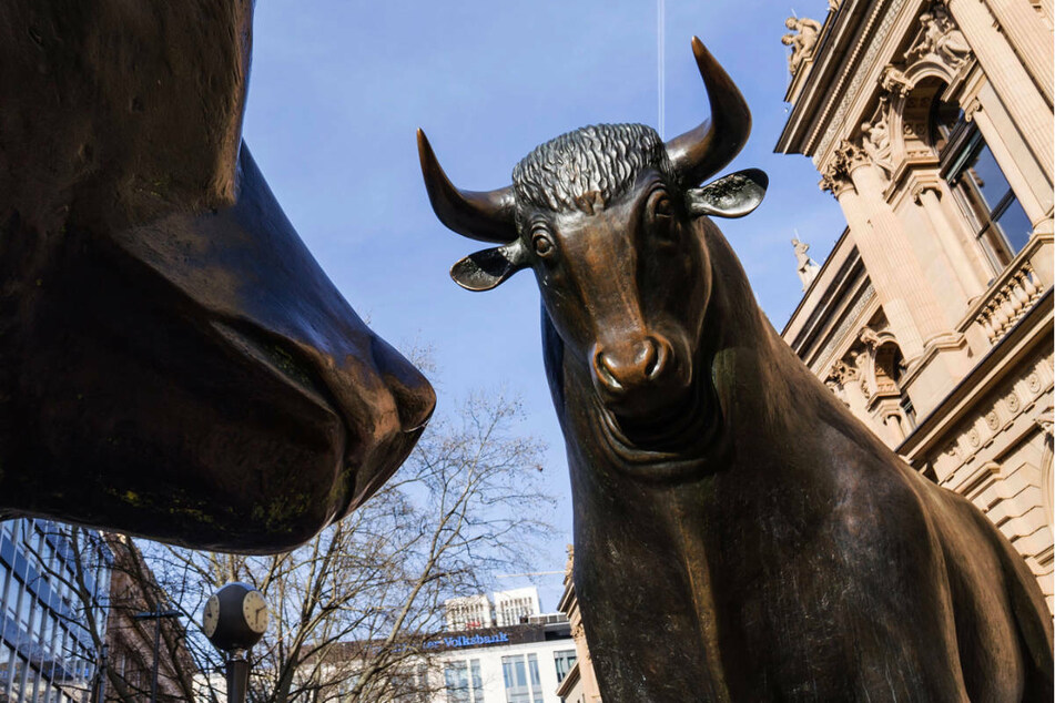 Die Bronzeplastik "Bulle und Bär" steht vor dem Gebäude der Frankfurter Wertpapierbörse.