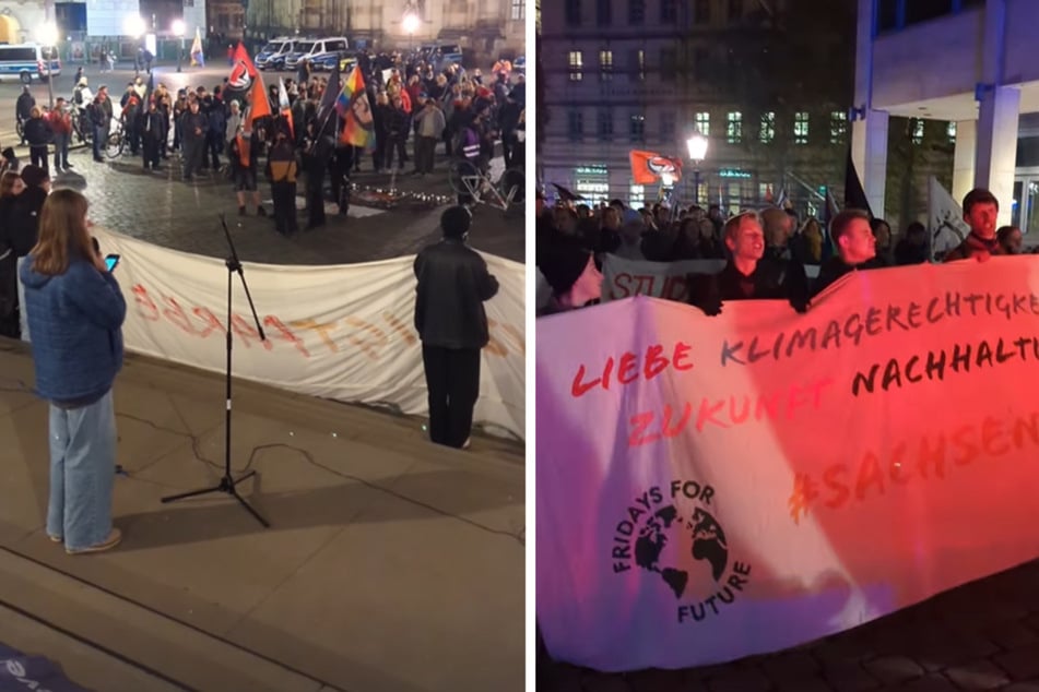 Nach einer Kundgebung auf dem Schlossplatz zogen die Demonstranten in Richtung Staatskanzlei.