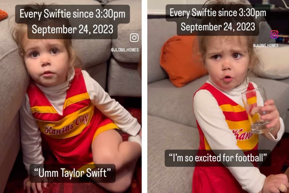 A little girl named Hattie has enchanted netizens with her hilarious attempt at watching a football game featuring her "favorite football player," Taylor Swift.