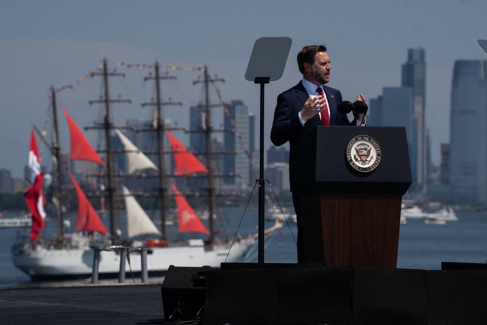 Vice President JD Vance slammed critics of the US' "imperfections" during a speech in New York harbor.