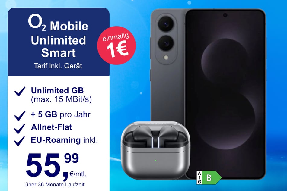 Das Samsung Galaxy S25 Edge + Buds 3 Pro im o2 Mobile Unlimited Smart für einmalig 1 Euro.