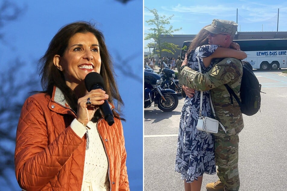 Over the weekend, former presidential candidate Nikki Haley (l.) welcomed her husband home from his years-long deployment with the National Guard.