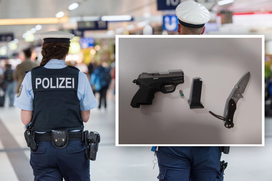 Diese Schreckschusswaffe samt Munition und ein Messer wurden von der Bundespolizei sichergestellt.