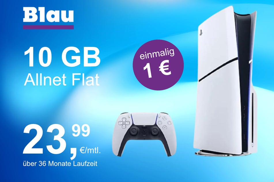 Die PS5 Digital Slim Edition im Blau Allnet S inkl. 10 GB für einmalig nur 1 Euro.