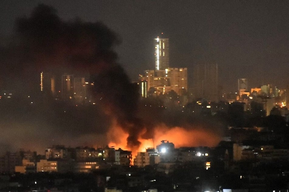 Fire rises from the site of an Israeli airstrike that targeted Beirut's southern suburbs in Lebanon on November 7, 2024.