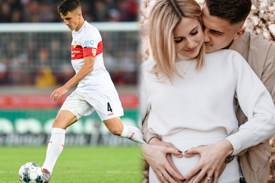 VfB-Kapitän Marc-Oliver Kempf und seine Verlobte Carolina sind im Baby-Glück. (Fotomontage)