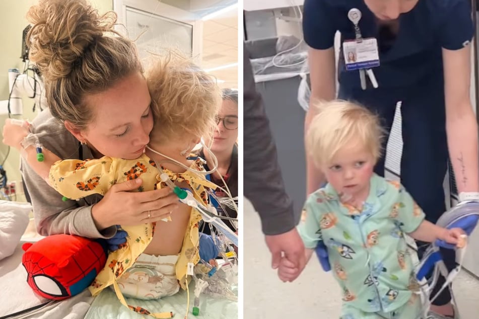 Wenig verwunderlich: Rockford (3) war nach seiner dritten OP sehr ernst und traurig. Die Umarmungen von Mama Alyssa halfen natürlich trotzdem.