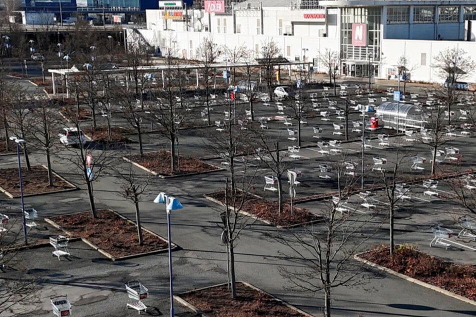Chemnitz: Zahlreiche Einkaufswagen auf Parkplatz in Chemnitz: Was ist da los?
