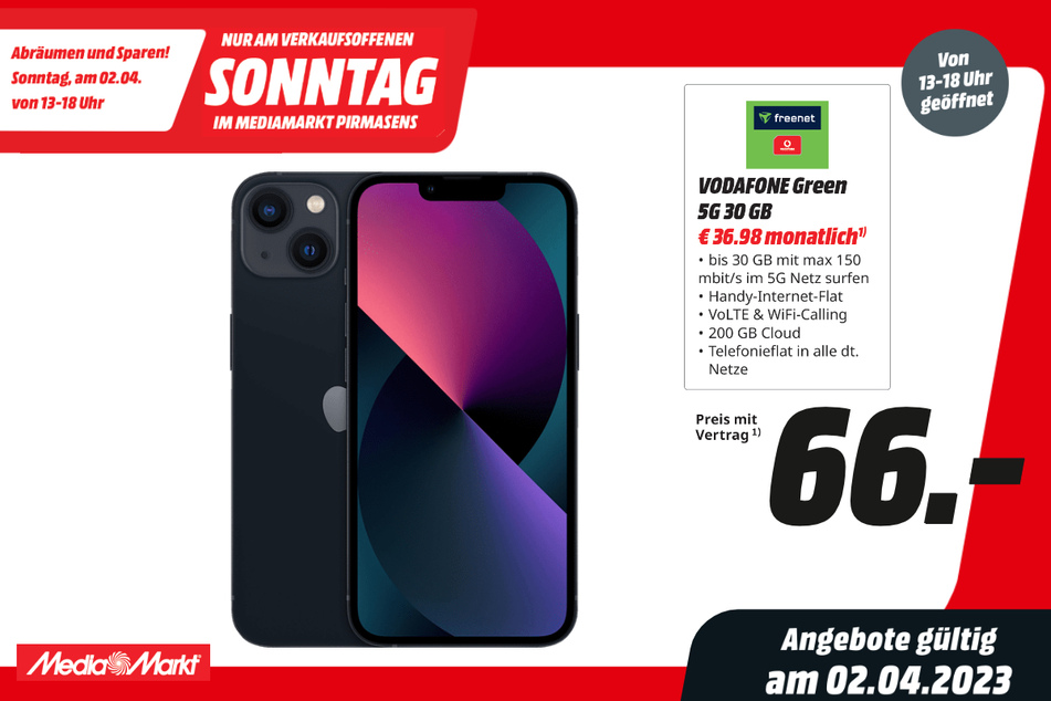 Apple iPhone 13 für 66 Euro im Tarif.