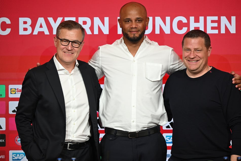 Es war die Aufgabe von Vorstandschef Jan-Christian Dreesen (56, l.) und Sportvorstand Max Eberl (50, r.), Vincent Kompany (38) als eine Toplösung anzupreisen.