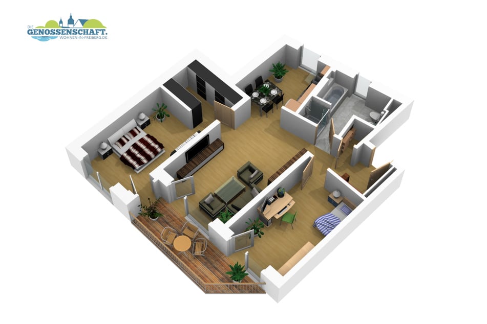3-Raum-Wohnung mit 84,6 m² (999 Euro Grundmiete)