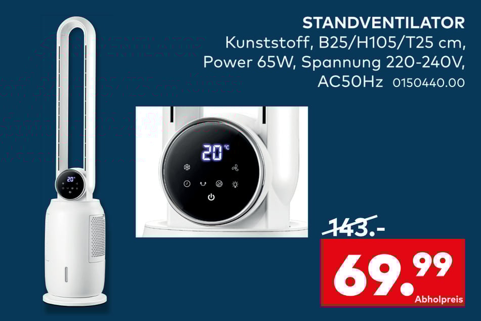 Für nur 69,99 statt 143 Euro gehört dieser Standventilator Euch.