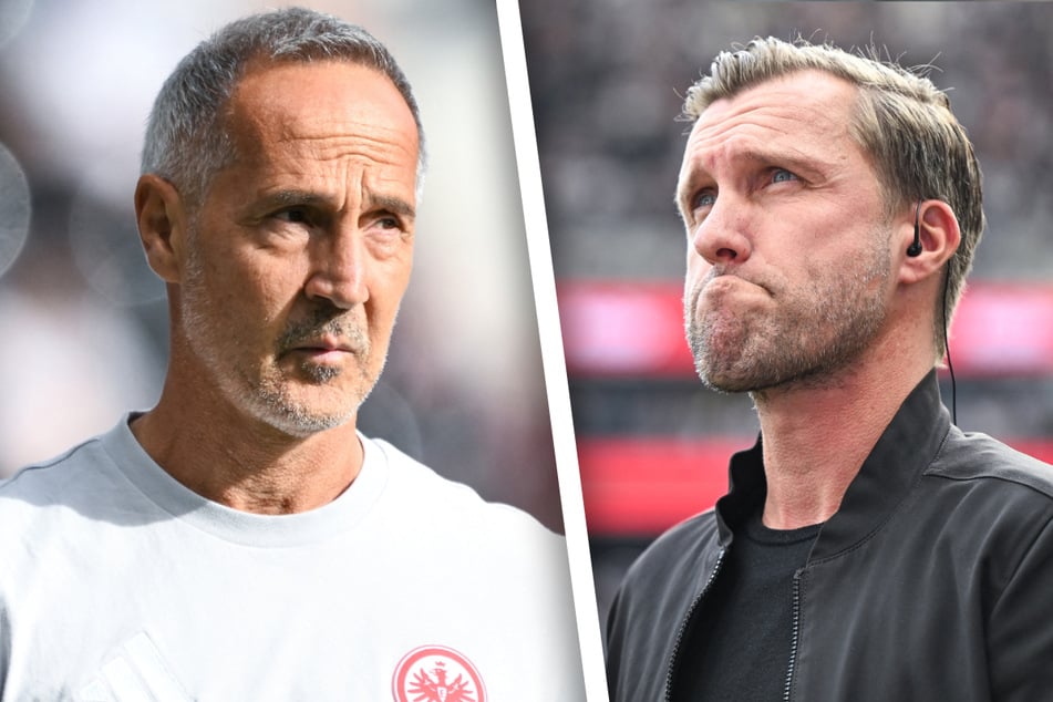Hängt der Haussegen bei Eintracht Frankfurt schief? Hütter (l.) und Sportvorstand Markus Krösche dementieren.
