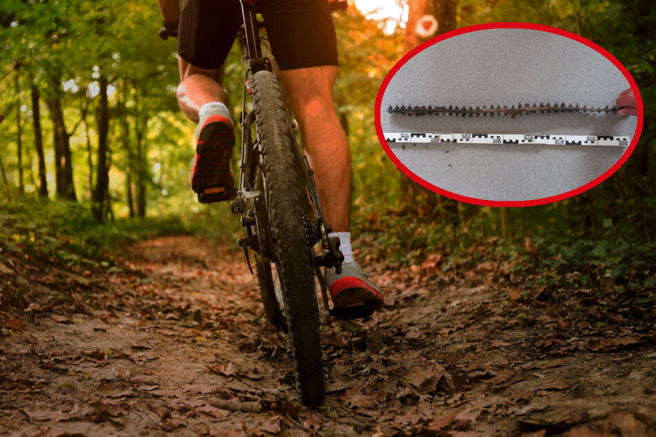 Dieses gefährliche Metallteil wurde auf einem Waldweg ausgelegt. Die Polizei geht davon aus, dass damit Mountainbiker zum Sturz gebracht werden sollten.