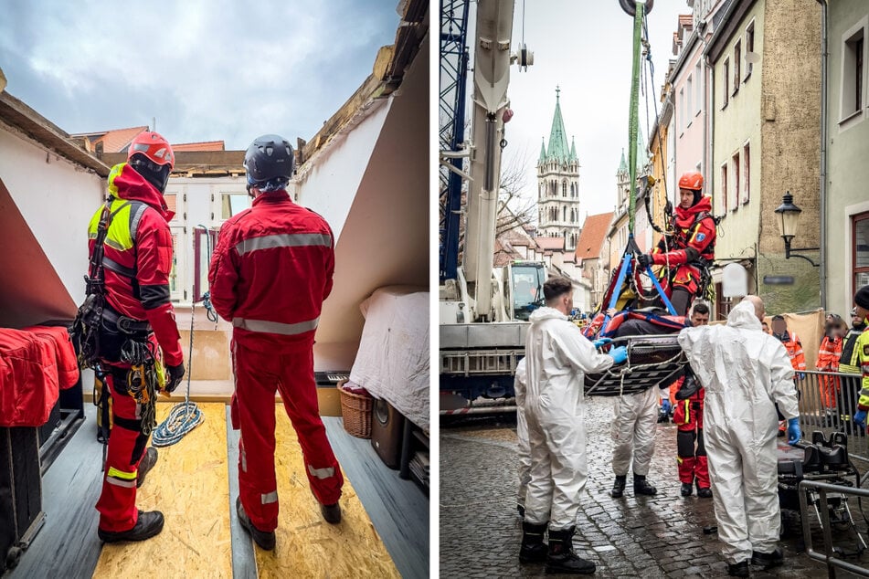 Das Dach des Hauses musste abgedeckt werden, damit der Patient gerettet werden konnte.