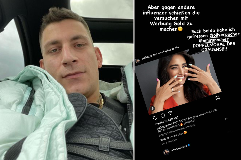 Gzuz (33) macht seinem Ärger über Amira (29) und ihren Ehemann Oliver Pocher (44) in einer Instagram-Story Luft. (Fotomontage)