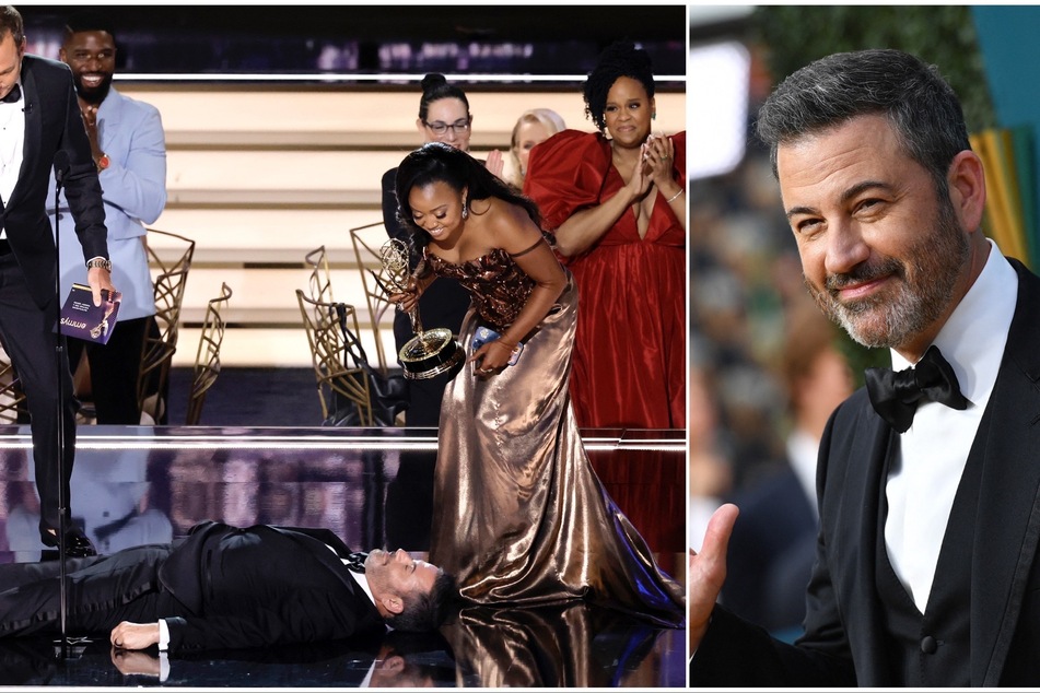 Jimmy Kimmel's (r) stunt during Quinta Brunson's acceptance speech at the 2022 Emmys has landed him in hot water.