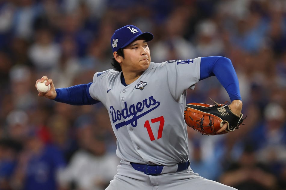 Shohei Ohtani of the Los Angeles Dodgers pitches against the Toronto Blue Jays during the second inning in Game 7 of the 2025 World Series at Rogers Center on November 1, 2025.