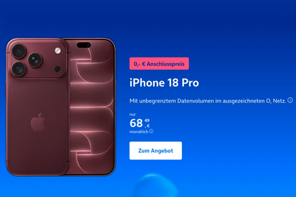 Neues Smartphone gefällig? Wie wäre es mit dem neuen Apple iPhone 18 Pro für nur 68,49 Euro im Monat inkl. Allnet Flat und unlimited Datenvolumen.