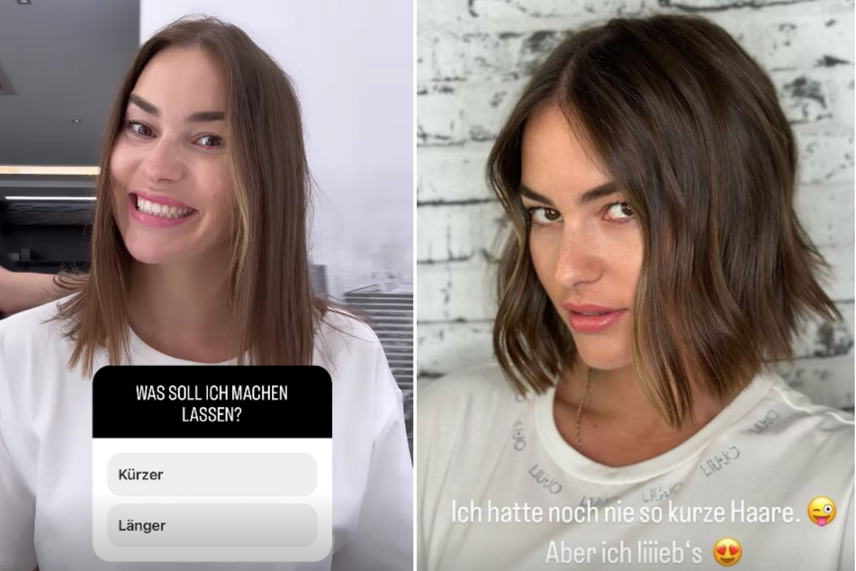 Renata Lusin (36) zeigt ihre Frisur im Vorher-Nachher-Vergleich.