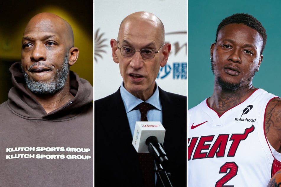 NBA Commissioner Adam Silver (c.) opened up over the arrests of Portland Trail Blazers coach Chauncey Billups (l.) and Miami Heat star Terry Rozier as part of an illegal gambling case.