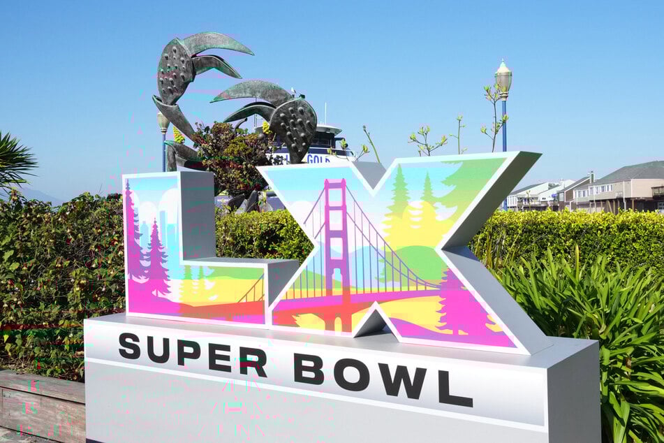 The Super Bowl LX letters are pictured at Pier 39 in San Francisco, California.