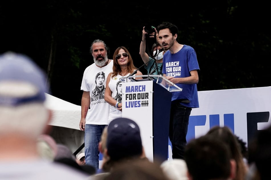 David Hogg, a survivor of the 2018 Parkland school shooting, speaks at the March For Our Lives protest in Washington DC.