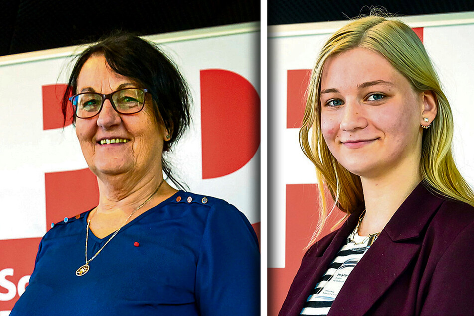 Marie-Luise Apostel (76, l.) aus Neukirchen und Emily Pfeiffer (18) aus Leipzig.