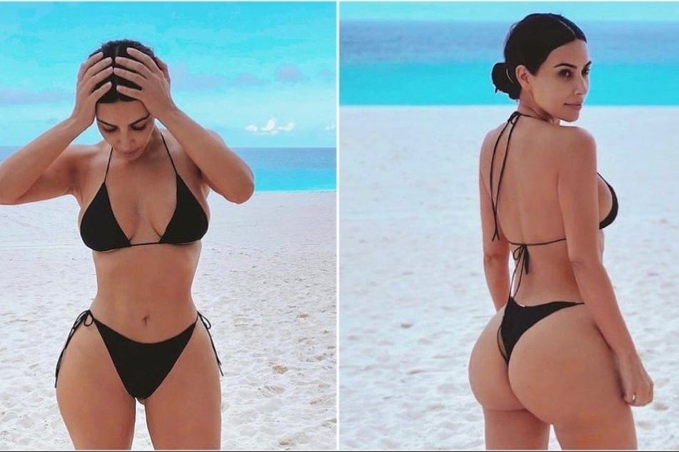 Kim Kardashian showed off her figure in stunning beach photos posted on Monday.