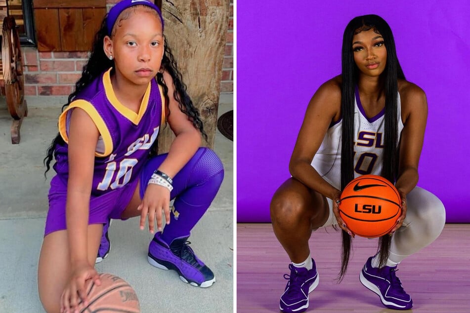 Many Angel Reese (r) fans paid tribute to the LSU basketball star with their Halloween costumes this year.