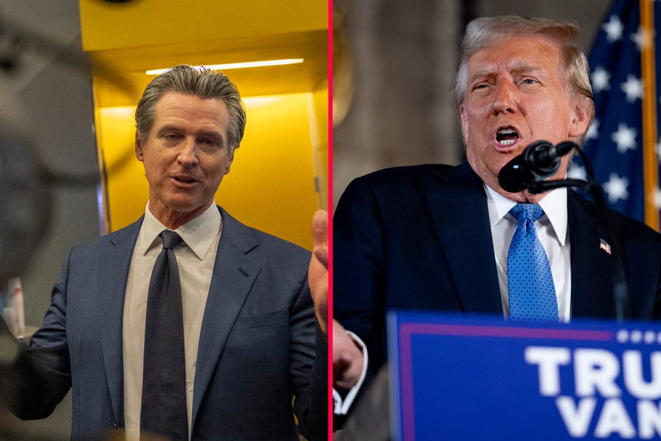 California Governor Gavin Newsom (l.) is ready for a fight under a second Trump presidency.