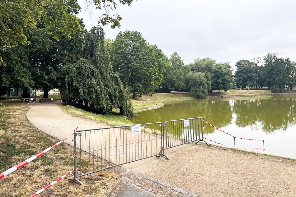 Zwei Zäune und etwas Flatterband sollen verhindern, dass der Weg am Zwingerteich betreten wird.