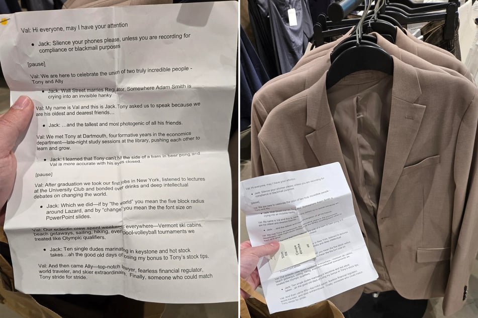 Statt eines Größenetiketts fand Zach Carty mehrere DIN-A4-Blätter in einem Sakko bei H&M.