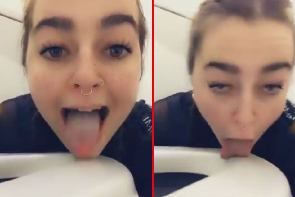 Ekelhaft! Auf dem Video ist zu sehen, wie die US-Amerikanerin den Toilettensitz abschleckt.