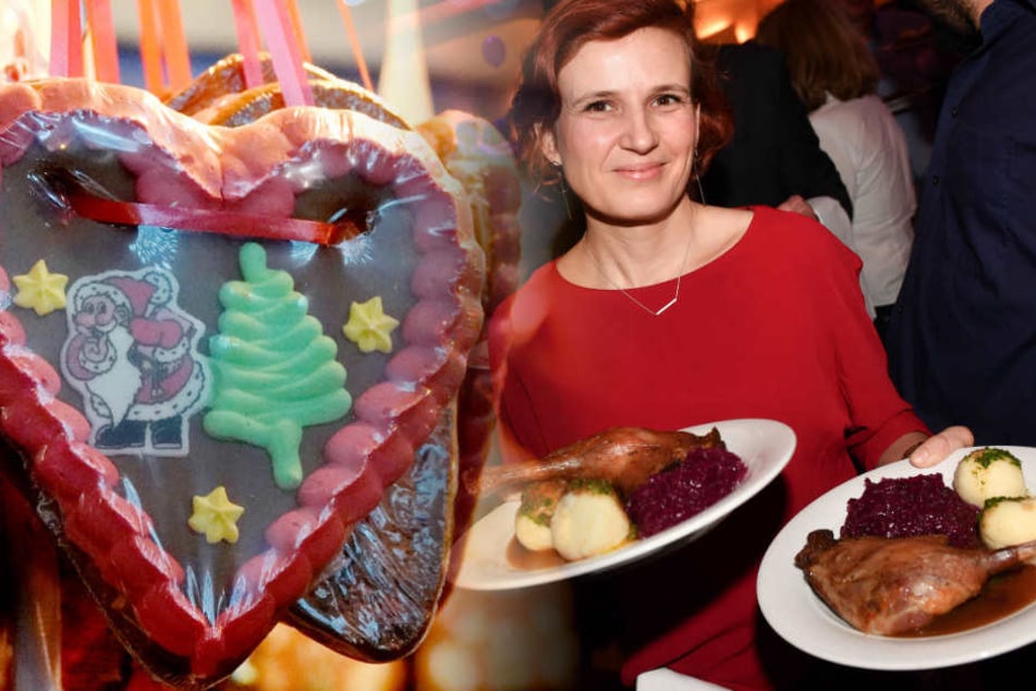 Katja Kipping, Vorsitzende der Partei die Linke, seviert beim traditionellen Weihnachtsessen für Obdachlose. (Bildmontage)