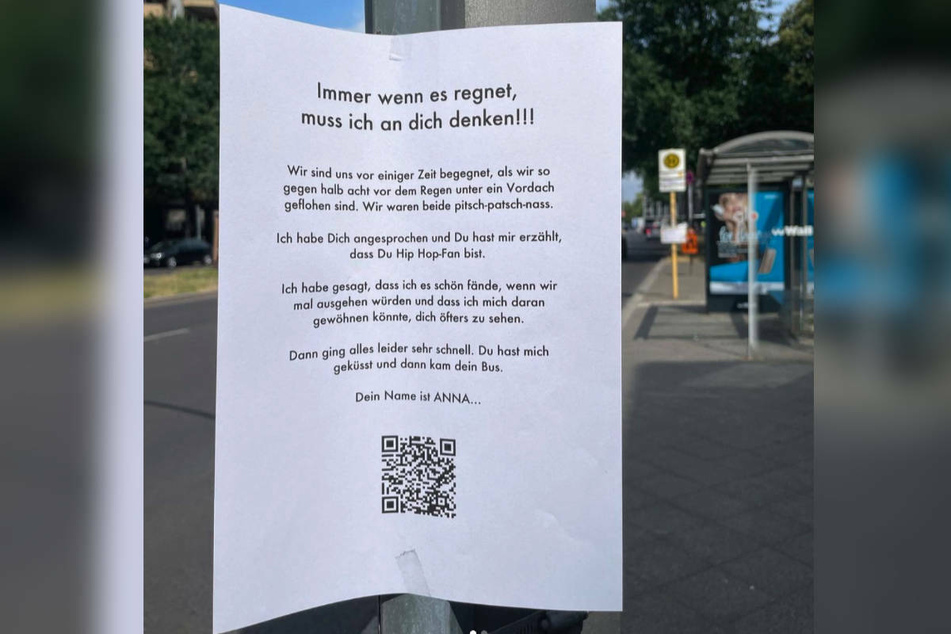Dieser Zettel mit einer Hommage an den Hit "A-N-N-A" von Freundeskreis ist unweit einer Bushaltestelle in Berlin angeklebt worden.