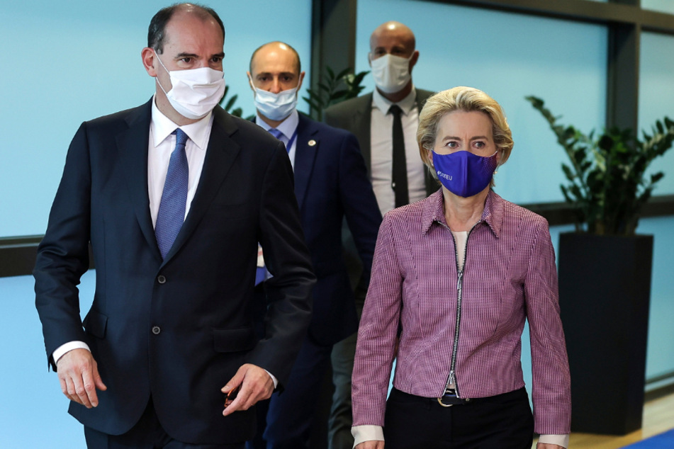Brüssel: Ursula von der Leyen, Präsidentin der Europäischen Kommission, und Jean Castex, Premierminister von Frankreich, kommen zu einem gemeinsamen Treffen im EU-Hauptsitz.
