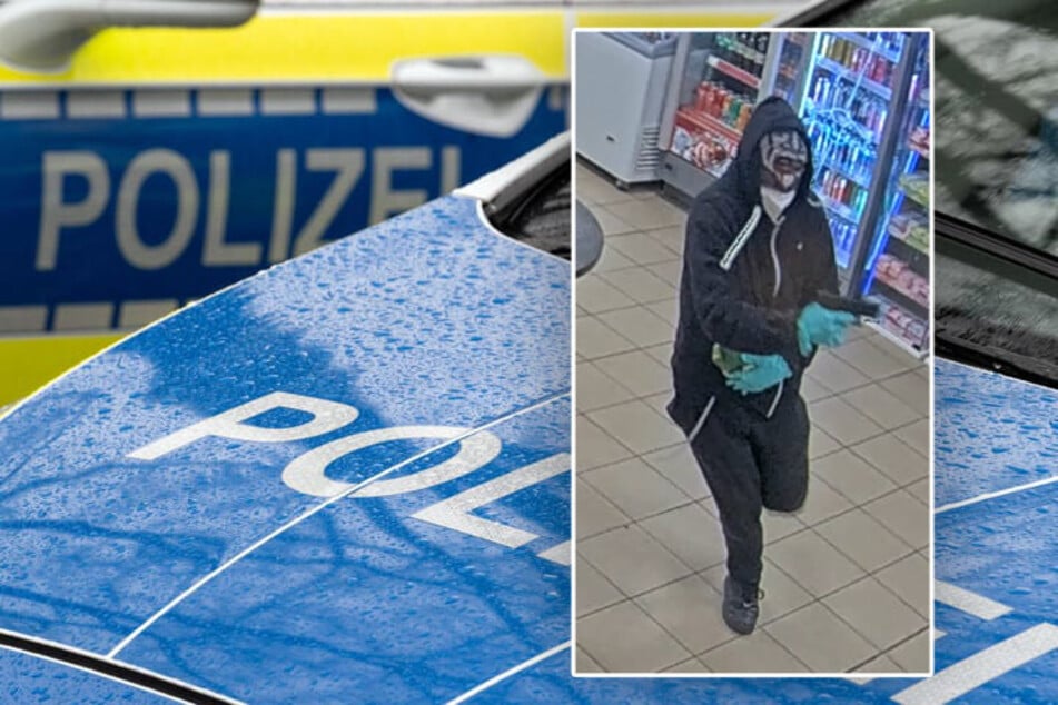 Mit diesem Bild von einer Überwachungskamera sucht die Polizei nach dem mutmaßlichen Tankstellenräuber.