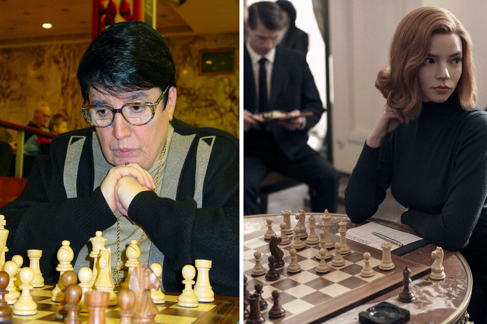 Chess grandmaster Nona Gaprindashvili (l.) is suing Netflix over remarks about her in The Queen's Gambit (r.) that she calls "grossly sexist and belittling."